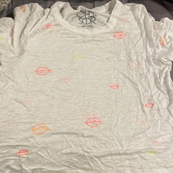 Chaser neon Lips Crop Top Tee Sz S 💋 - Picture 4 of 5